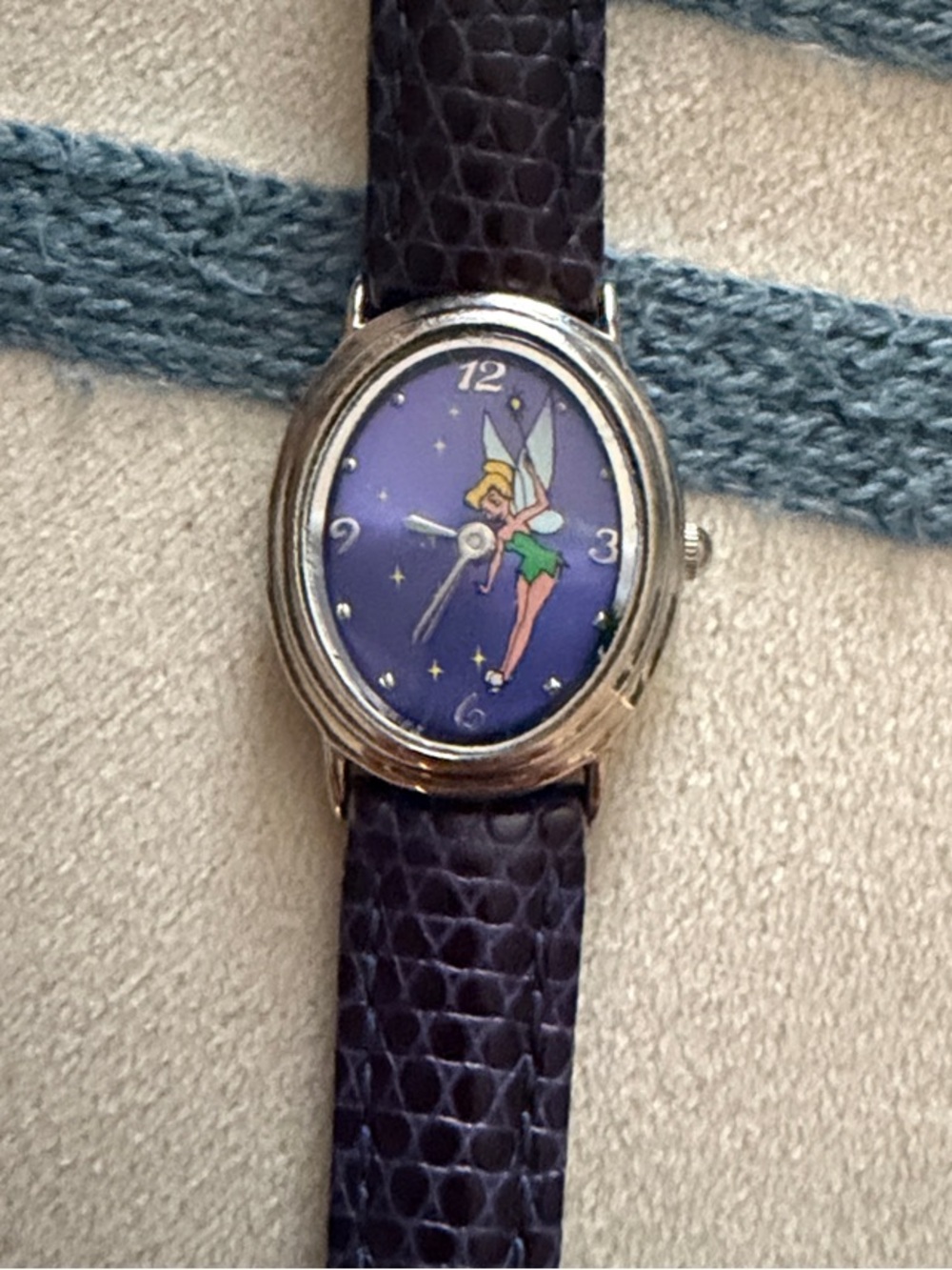 Purple Tinker Bell Watch with Dark Purple Leather Strap